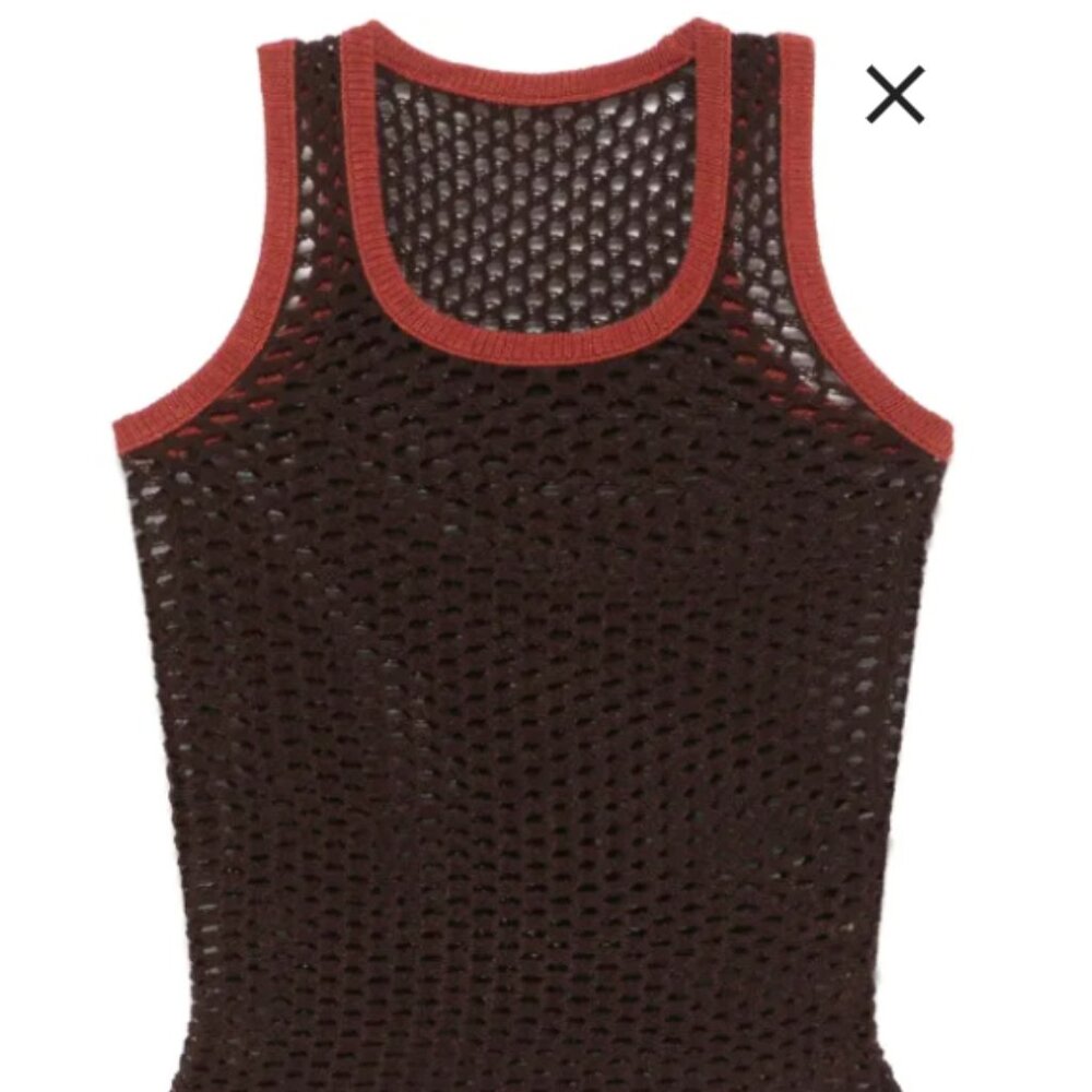 ISA BOULDER Brown Crochet Fishnet Tank Top XS